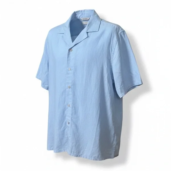 BLUENOTES Linen Blend Blue Casual Button Down, Large - Picture 1 of 6